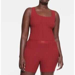SKIMS Ribbed Lounge Tank & Boxer Shorts Set Brick Red Size 2X / 3X